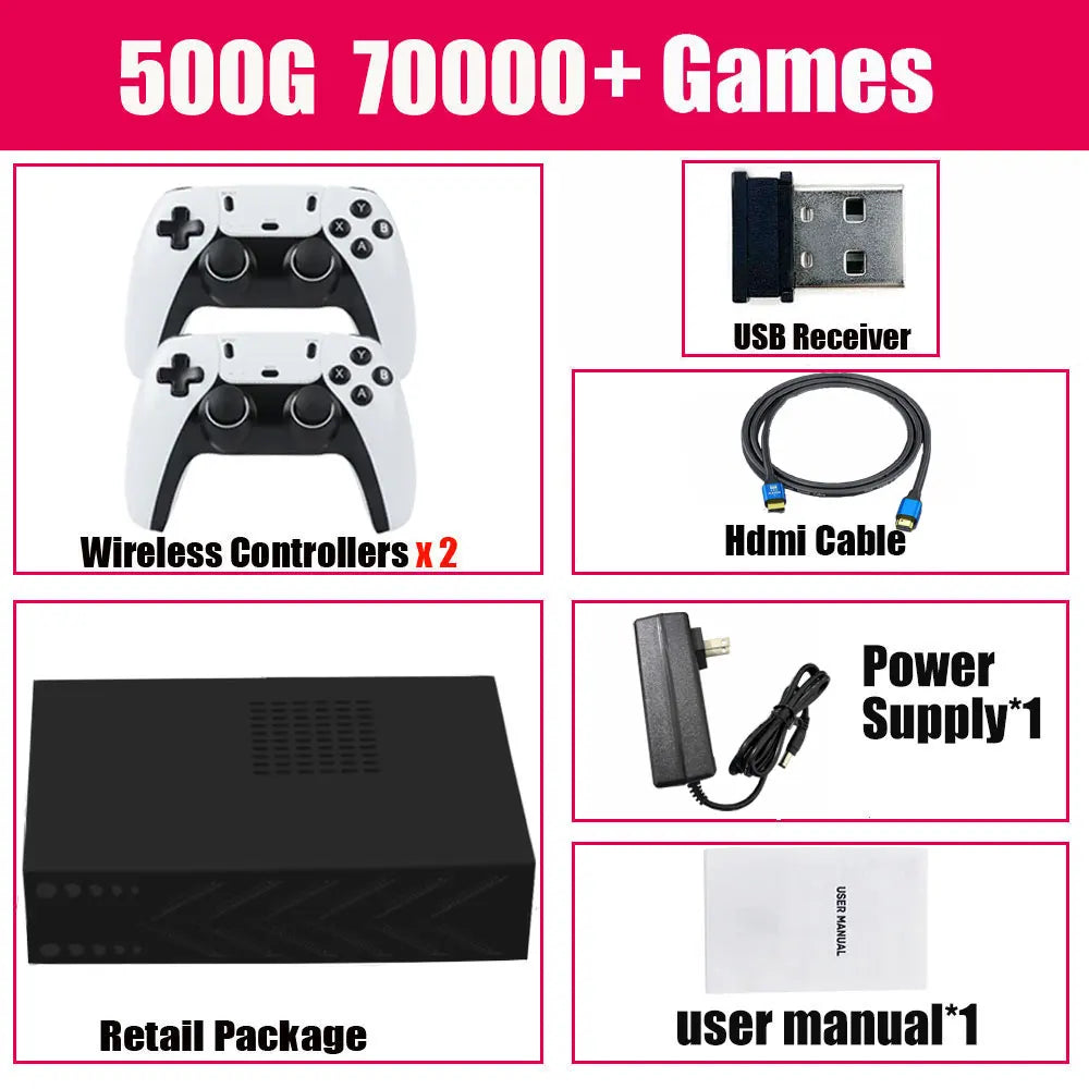 Retro Video Game Console R3 PRO Batocera System 500GB 3865U 70000+Games For Wii PS2 PSP Saturn GameCube N64 Wireless handle