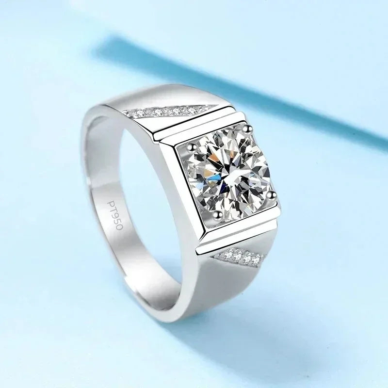 Elegant Design 1/2 Carat Moissanite Diamond Pronged ring Mens, PT950 Platinum Luxury Quality Daily Simple Ring Atmosphere Gift