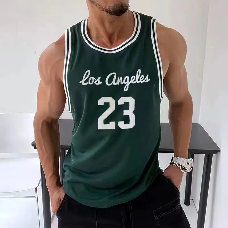 American Vest Men's Jersey Sleeveless T-shirt Men's Retro Basketball Jersey Training Fitness Sports Vest Top Quick Dry