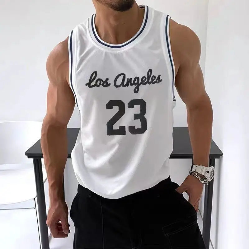 American Vest Men's Jersey Sleeveless T-shirt Men's Retro Basketball Jersey Training Fitness Sports Vest Top Quick Dry